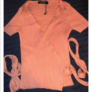 Bershka ribbed wrap top